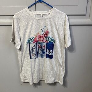 SHEIN Gray Graphic Tee with Floral and Can Design